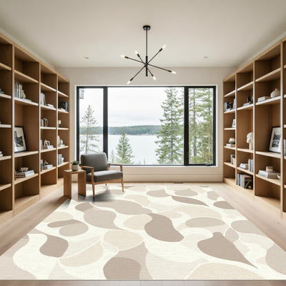 Abstract Beige Organic Droplet Shapes Rug