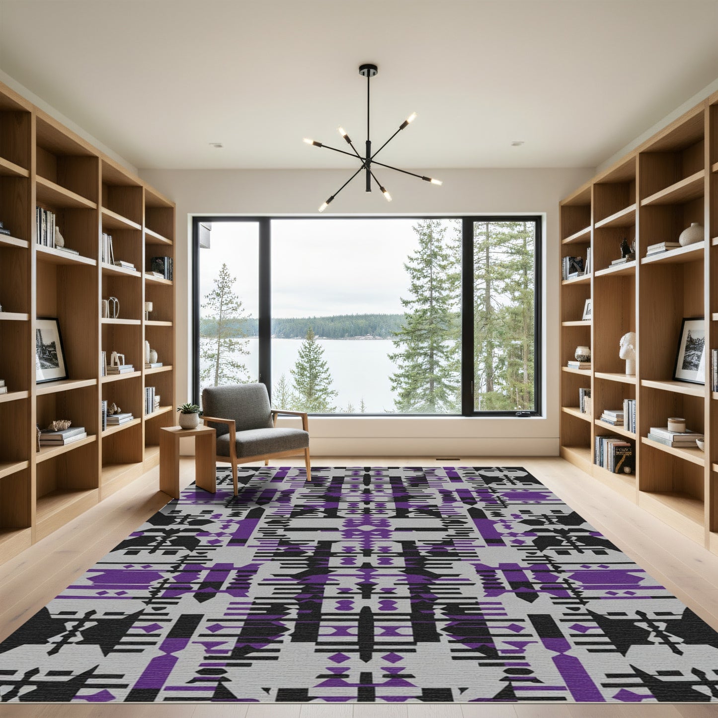 Abstract Geometric Purple Gray Black Rug