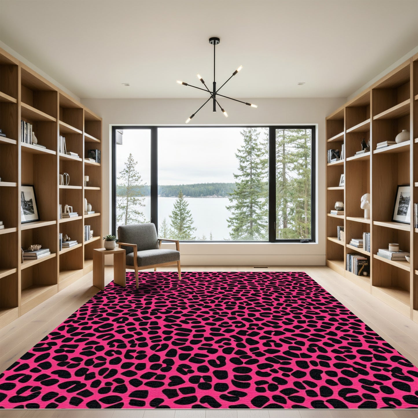Vibrant Pink Black Leopard Spots Rug