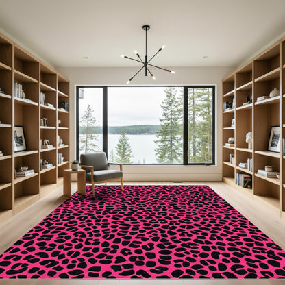 Vibrant Pink Black Leopard Spots Rug