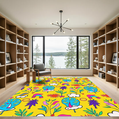 Retro Yellow Rainbow Star Flower Rug
