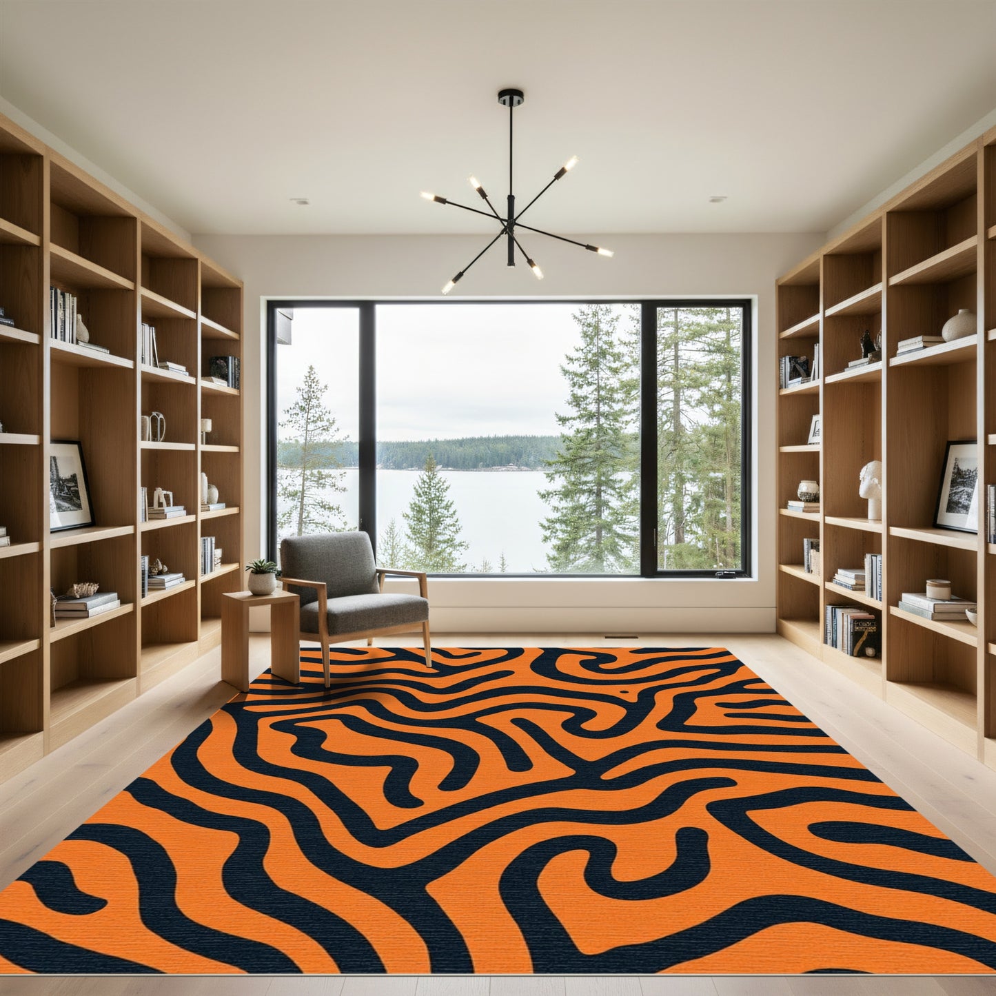 Bold Orange Black Swirl Stripes Rug