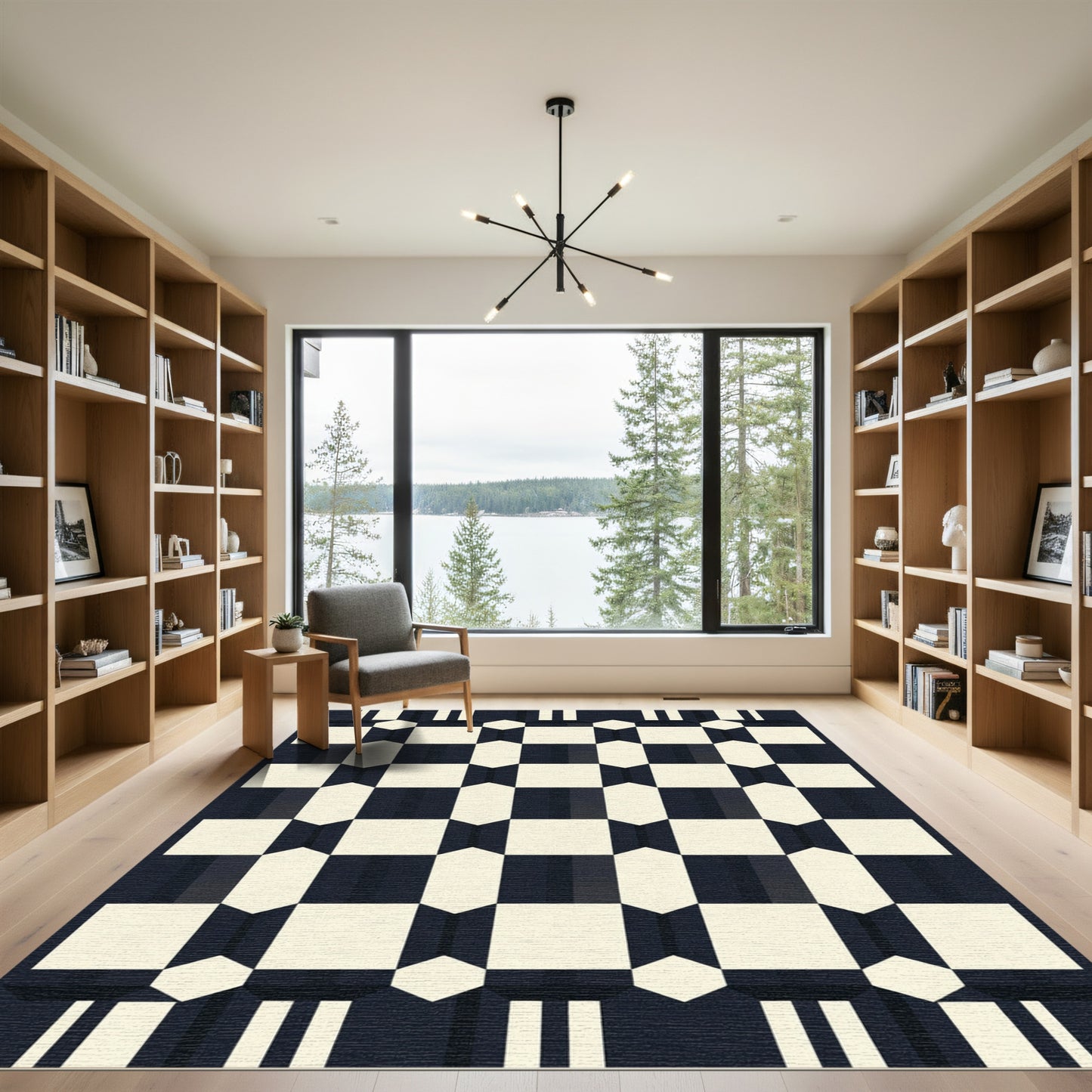 Retro Black White Geometric Chessboard Rug