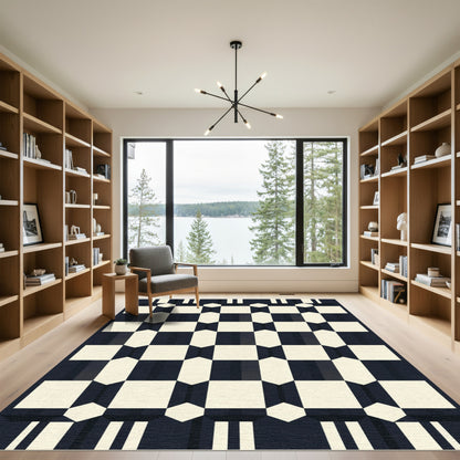 Retro Black White Geometric Chessboard Rug