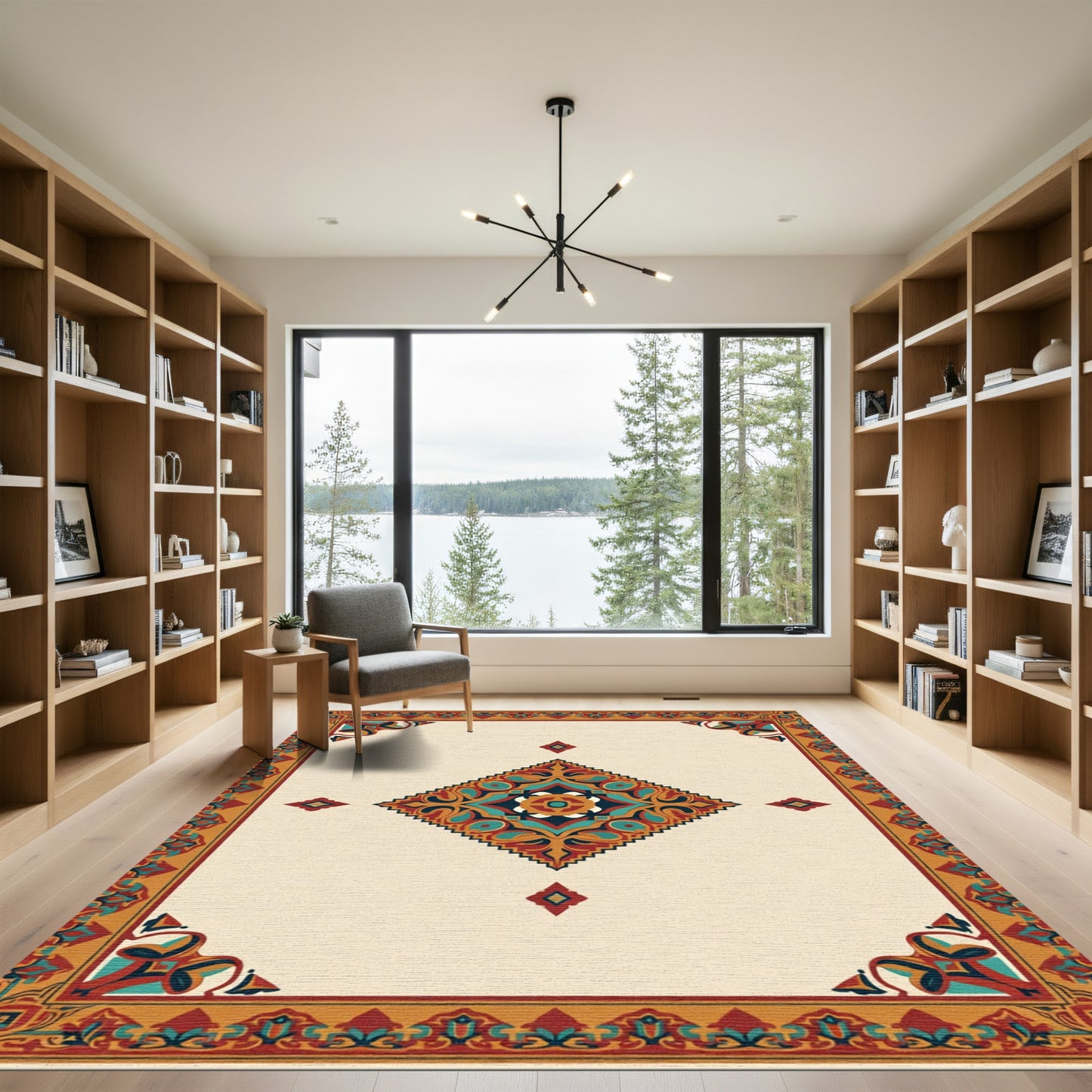 Geometric Medallion Crimson Gold Teal Rug