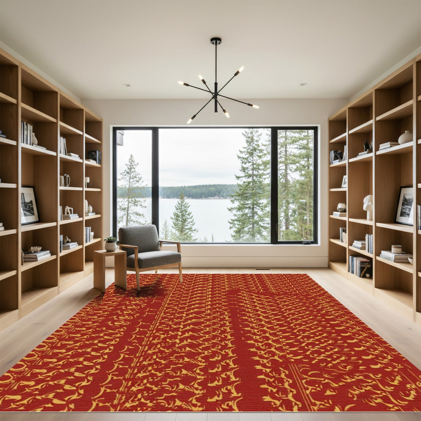 Rich Scarlet Woven Vine Composition Rug