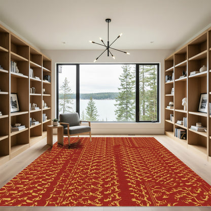 Rich Scarlet Woven Vine Composition Rug