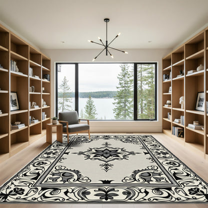 Ornate Black and Gray Floral Medallion Rug