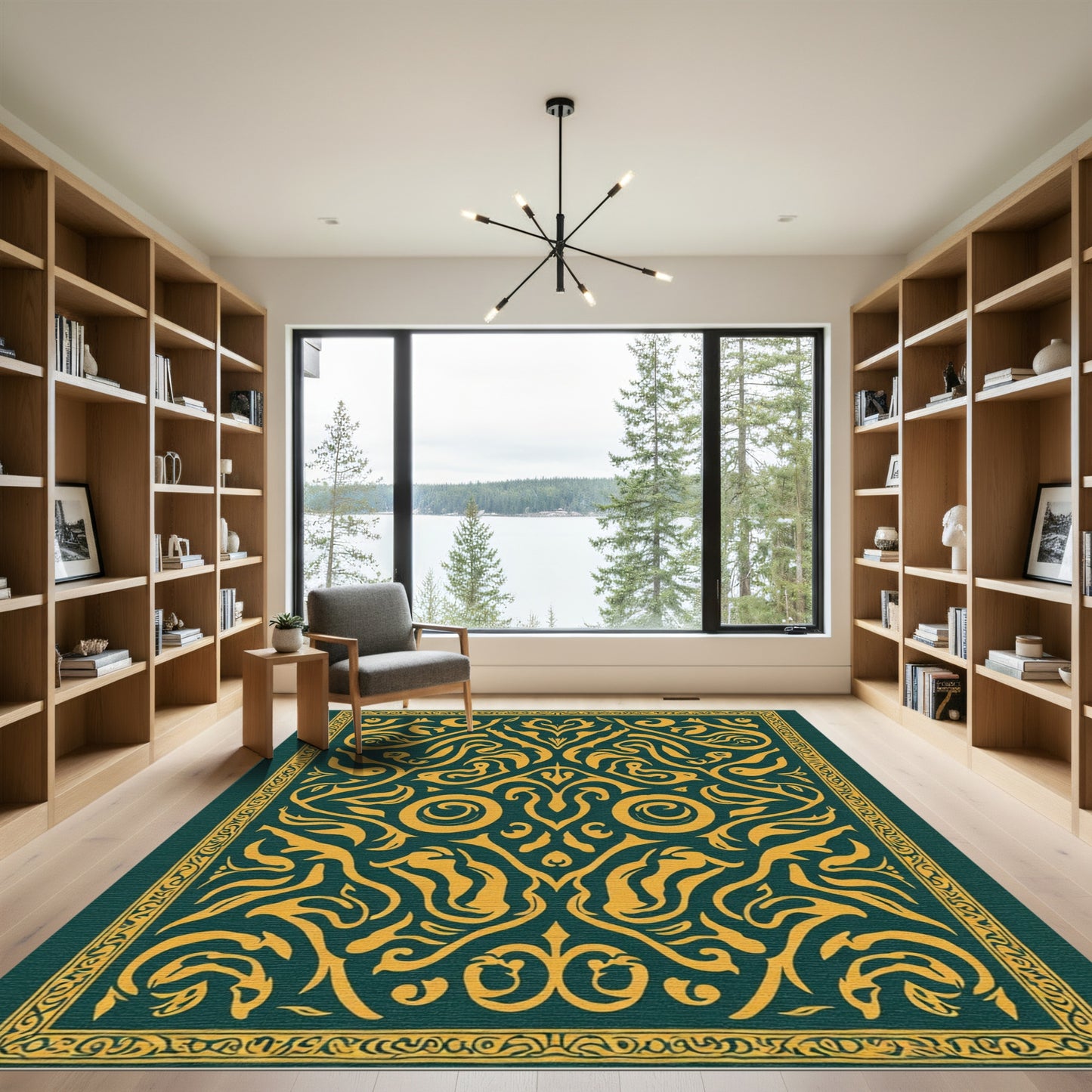 Emerald Golden Floral Symmetry Rug