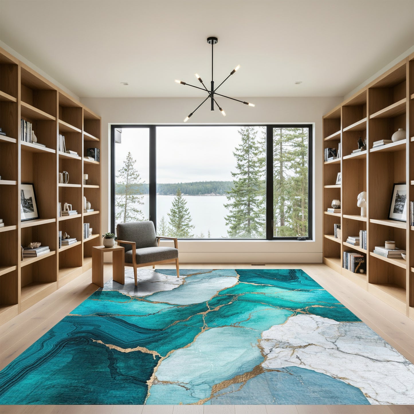 Teal Marble Gold Vein Rug