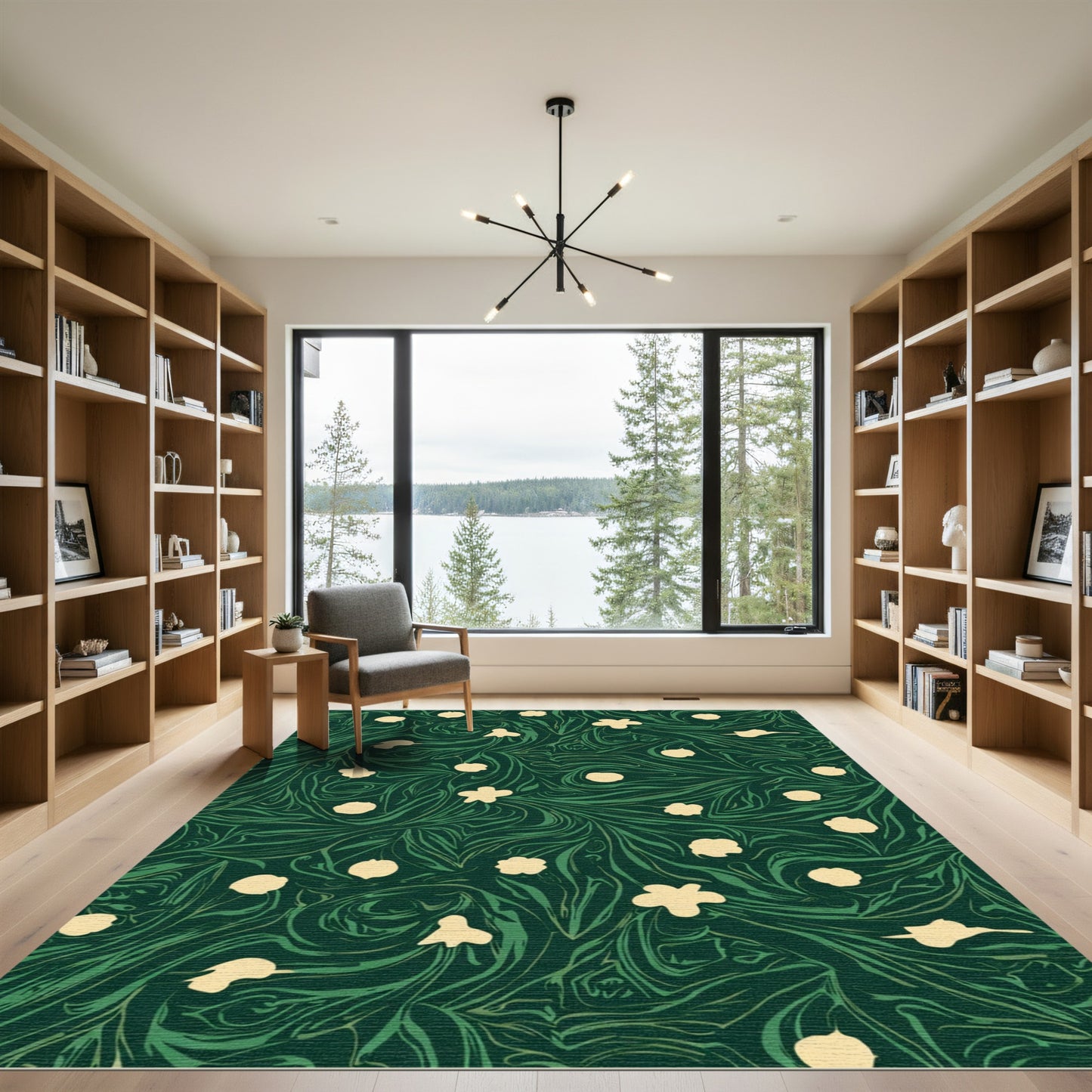 Emerald Green Cream Floral Swirl Rug