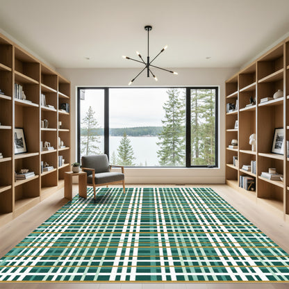 Teal Gold White Plaid Check Rug