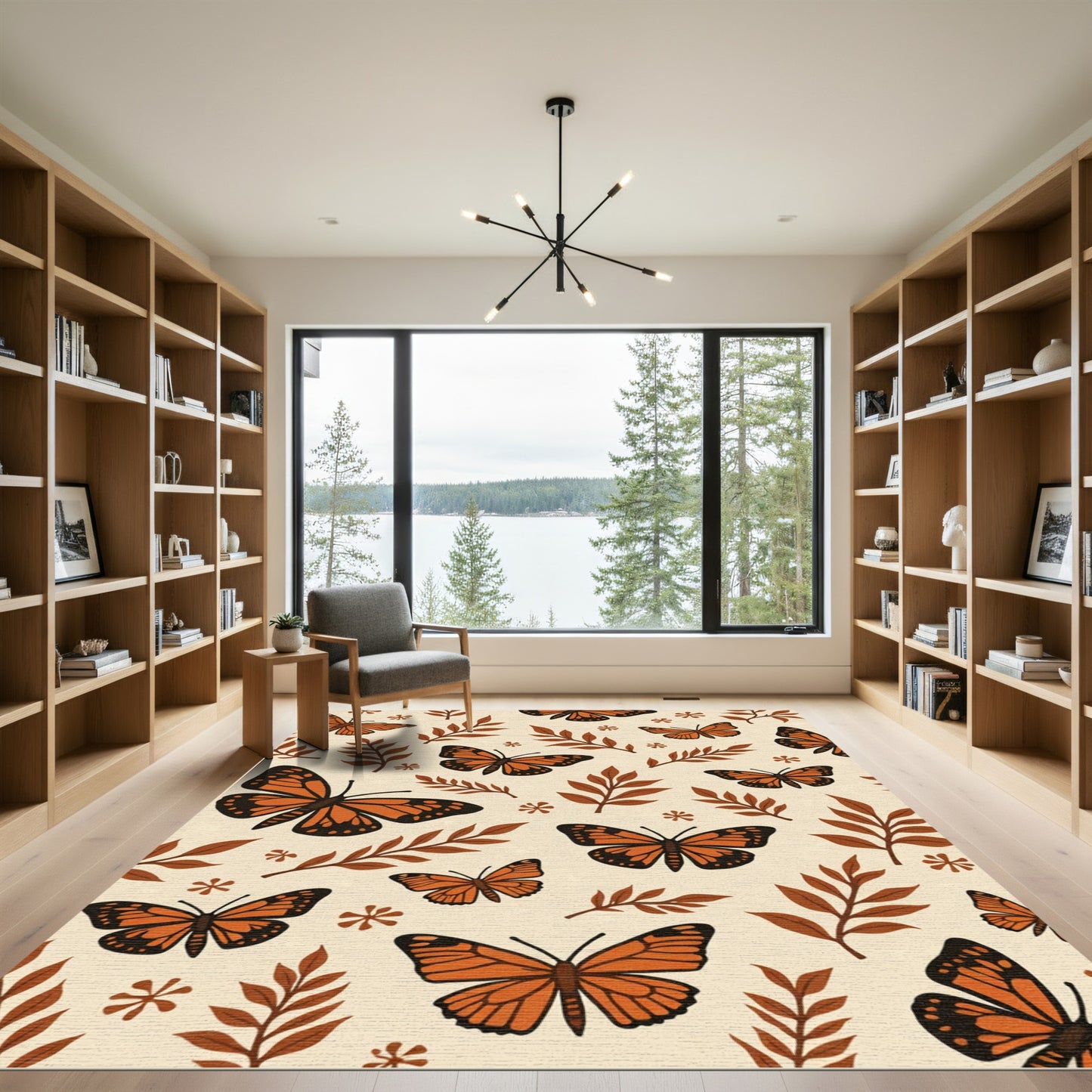 Monarch Butterflies and Leaves Pattern Rug