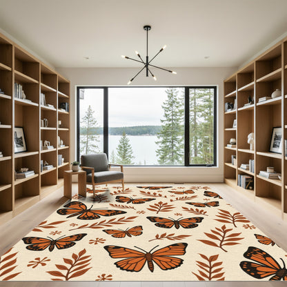Monarch Butterflies and Leaves Pattern Rug