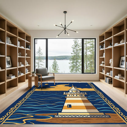 Coastal Lighthouse Stripped Horizon Swirls Rug