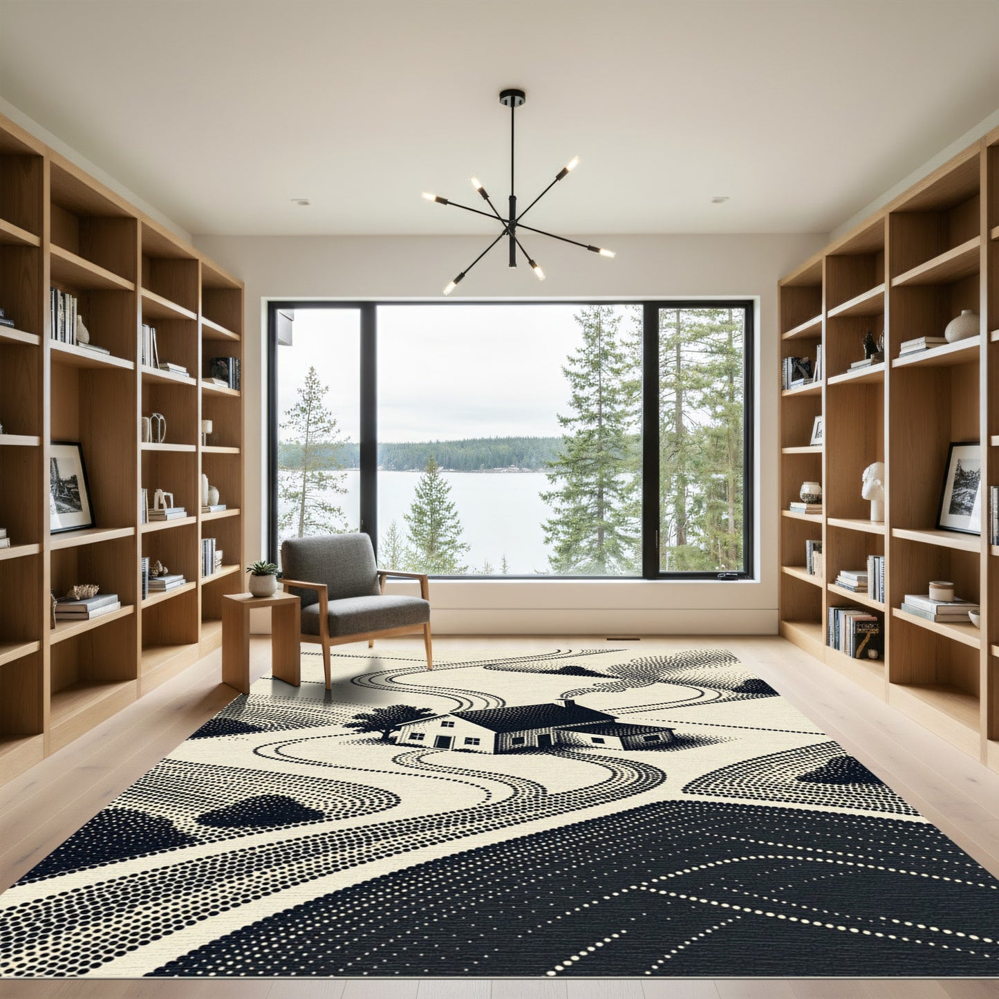 Retro Halftone Dot Landscape House Rug