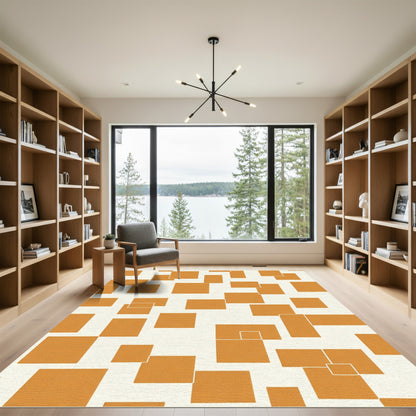 Orange Geometric Overlapping Squares Rug