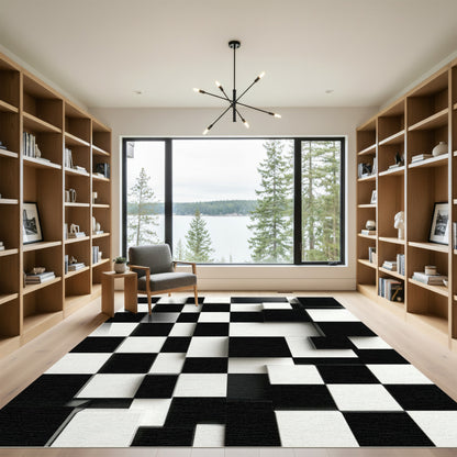 Black White Cubist Step Rug