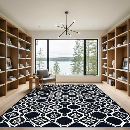 Monochrome Classic Floral Lattice Rug