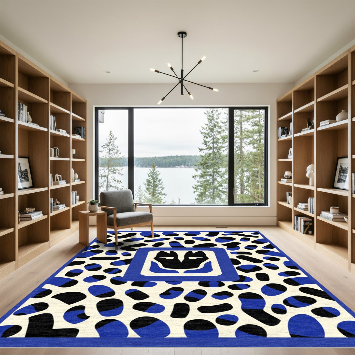 Abstract Blue Black Oval Face Rug