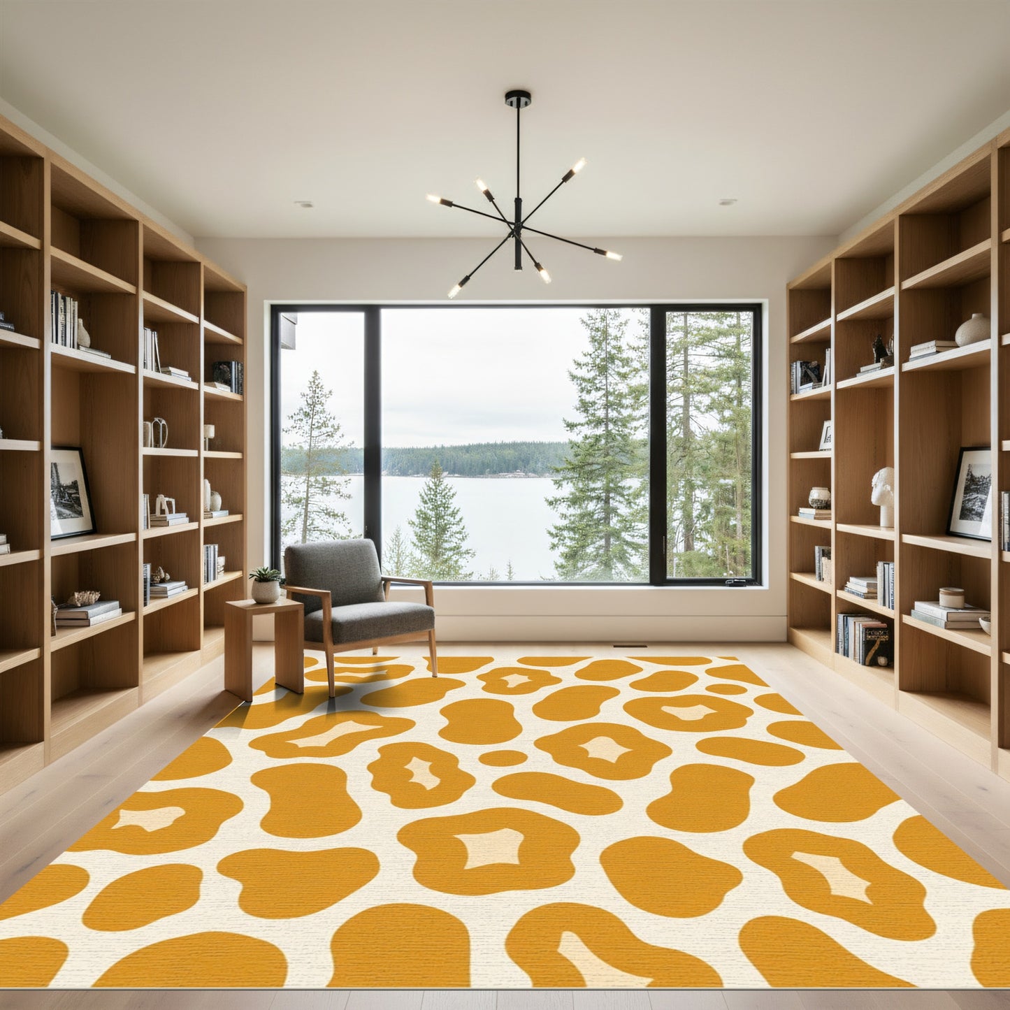 Golden Brown Abstract Spots Rug