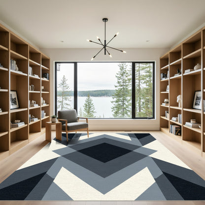 Monochrome Geometric Diamond Chevron Rug