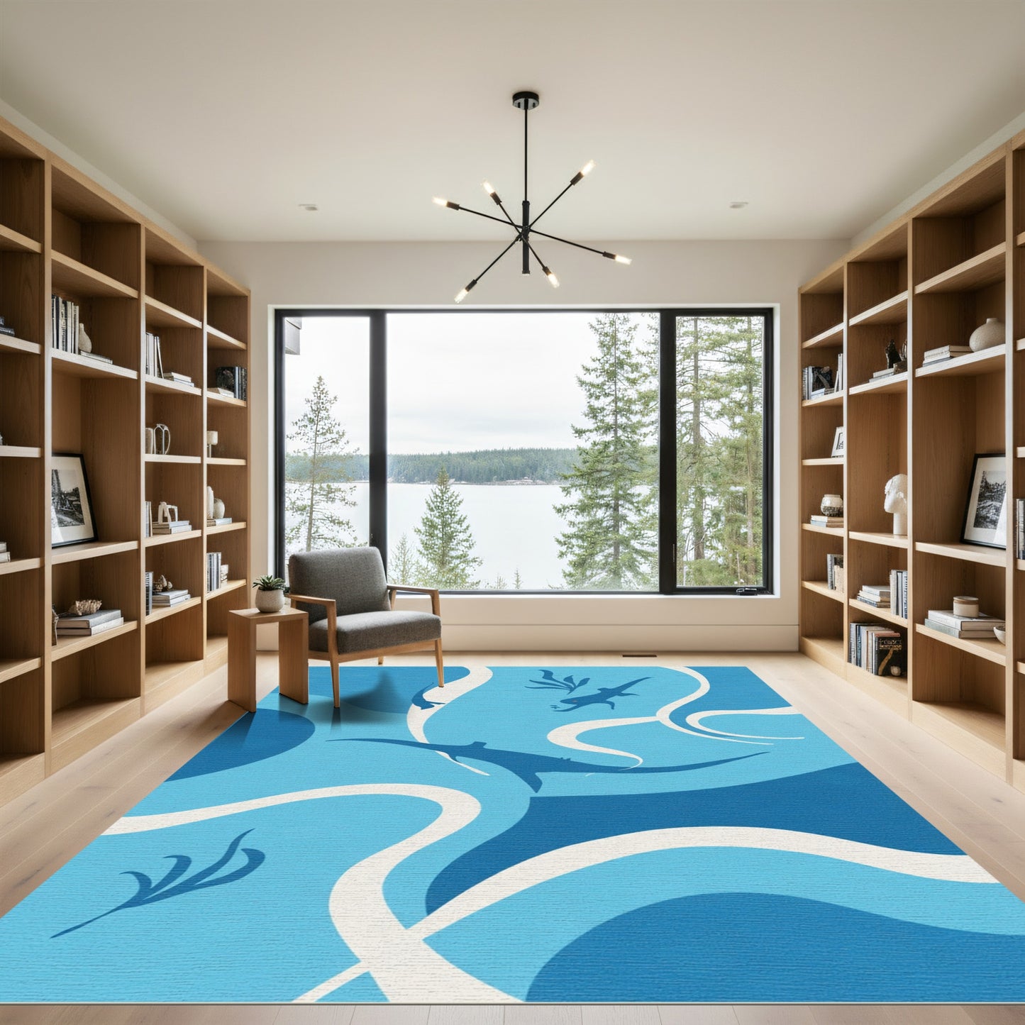 Deep Blue Marine Fauna Waves Rug