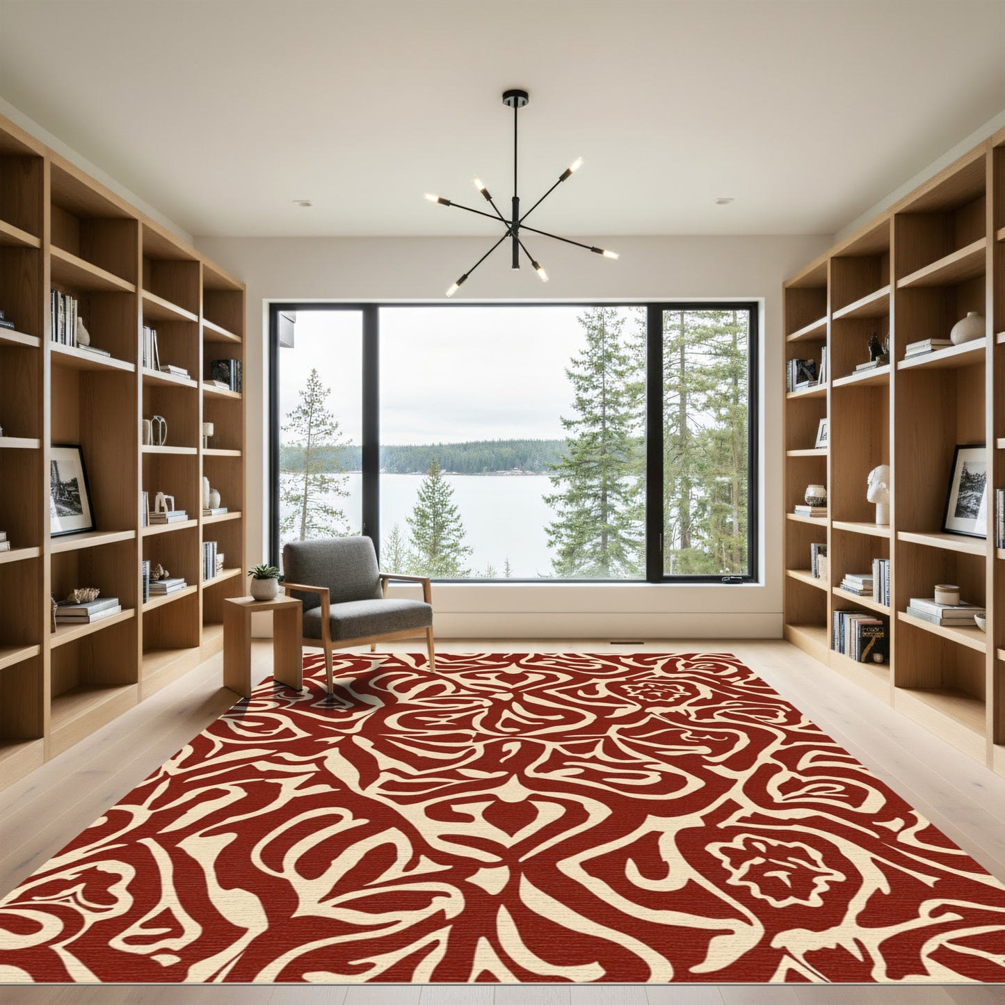 Deep Red Cream Organic Swirl Rug