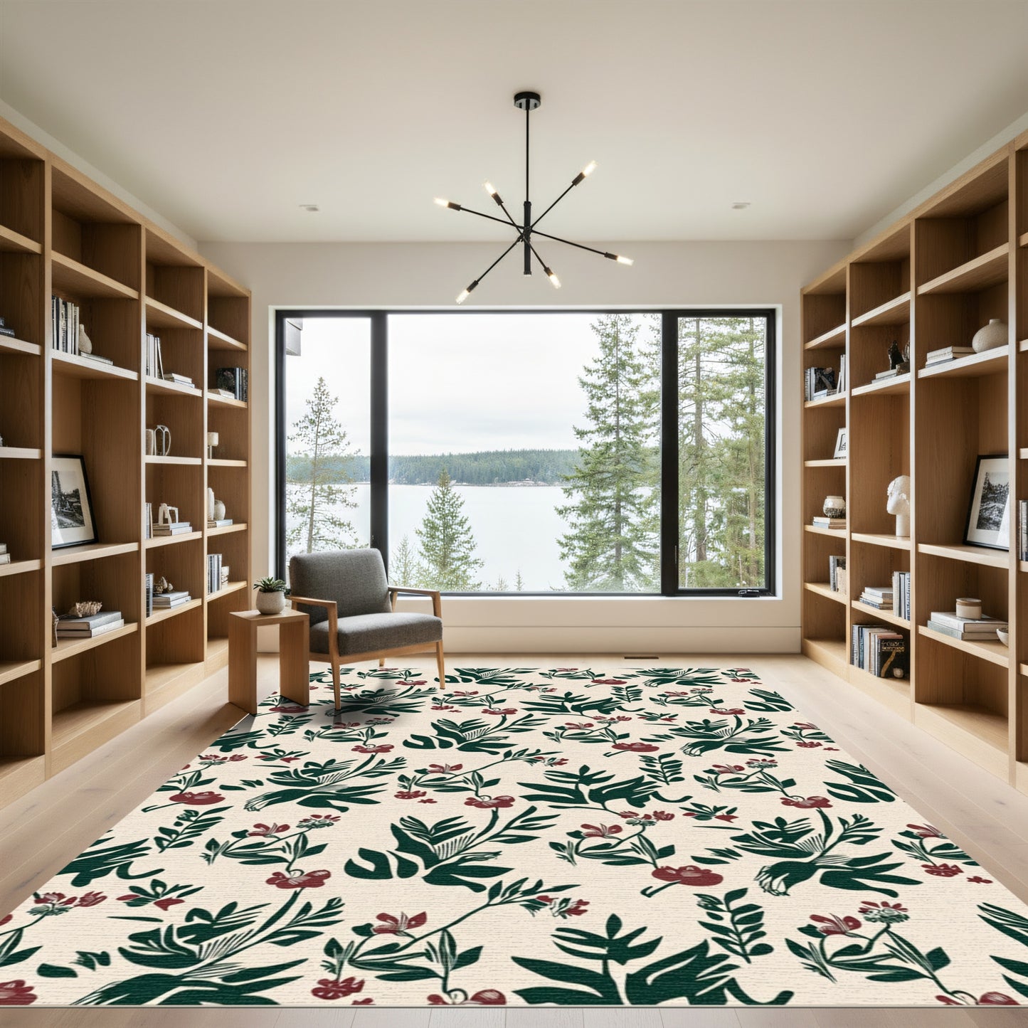 Deep Forest Red Floral Vine Art Rug