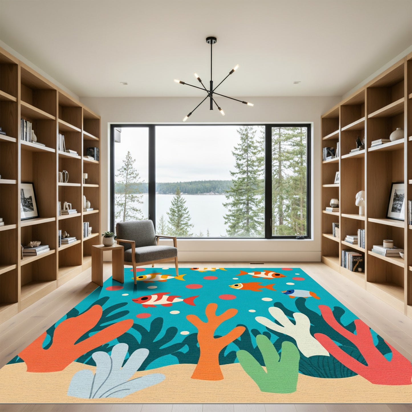 Playful Coral Reef Fish Scene Rug