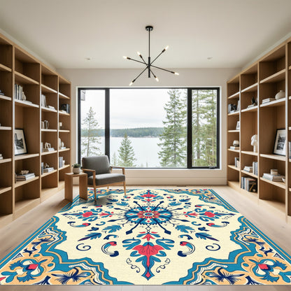 Ivory Cobalt Coral Floral Medallion Rug
