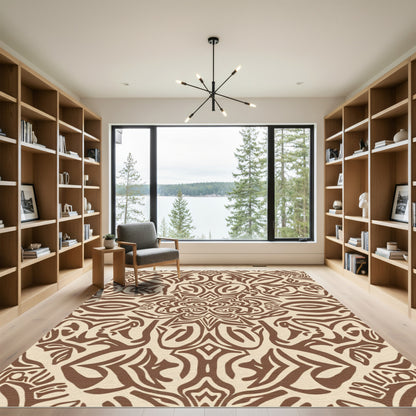 Brown Cream Abstract Organic Symmetry Rug