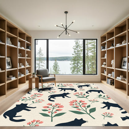 Dark Cat Floral Blossom Arrangement Rug