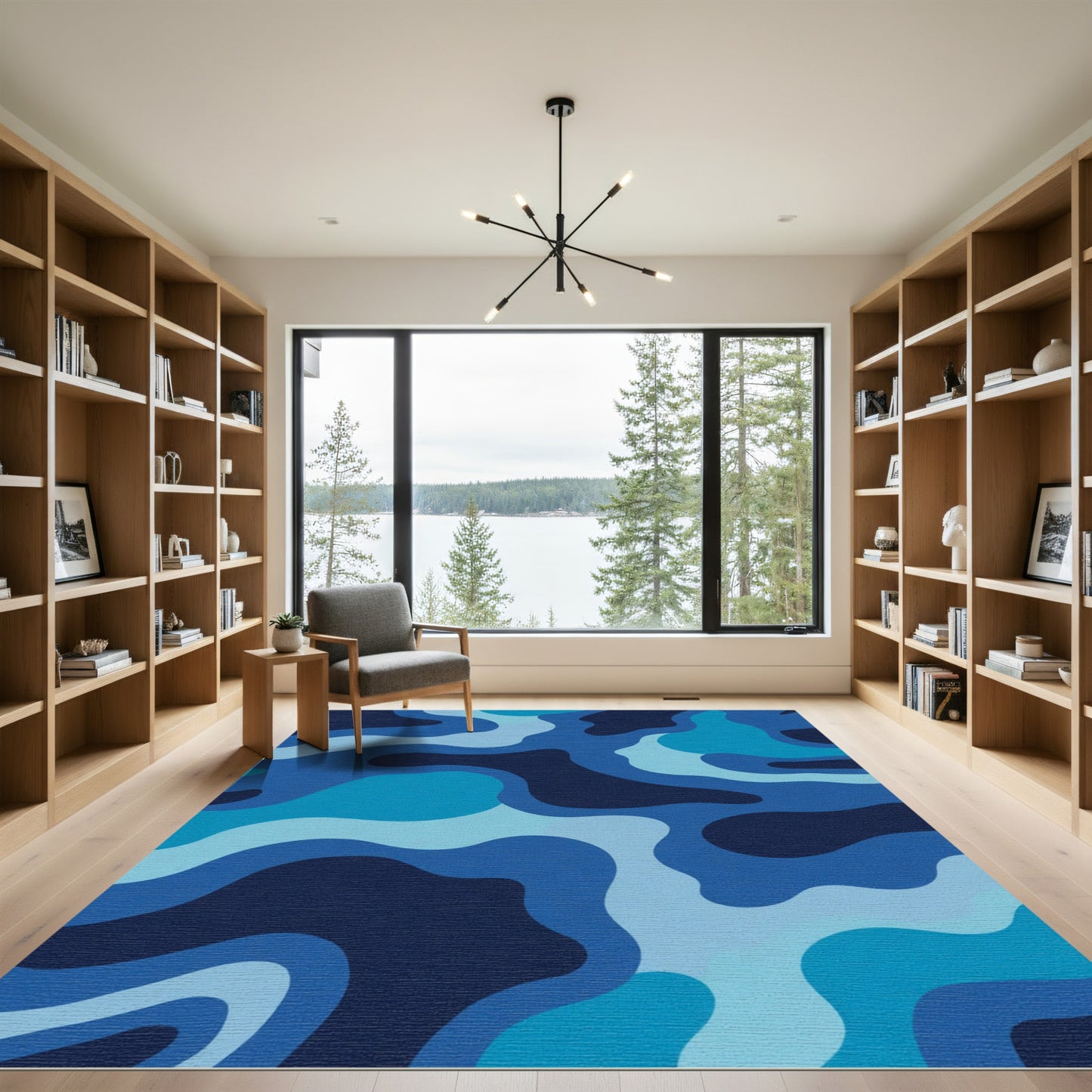 Abstract Blue Camouflage Flow Rug