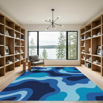 Abstract Blue Camouflage Flow Rug