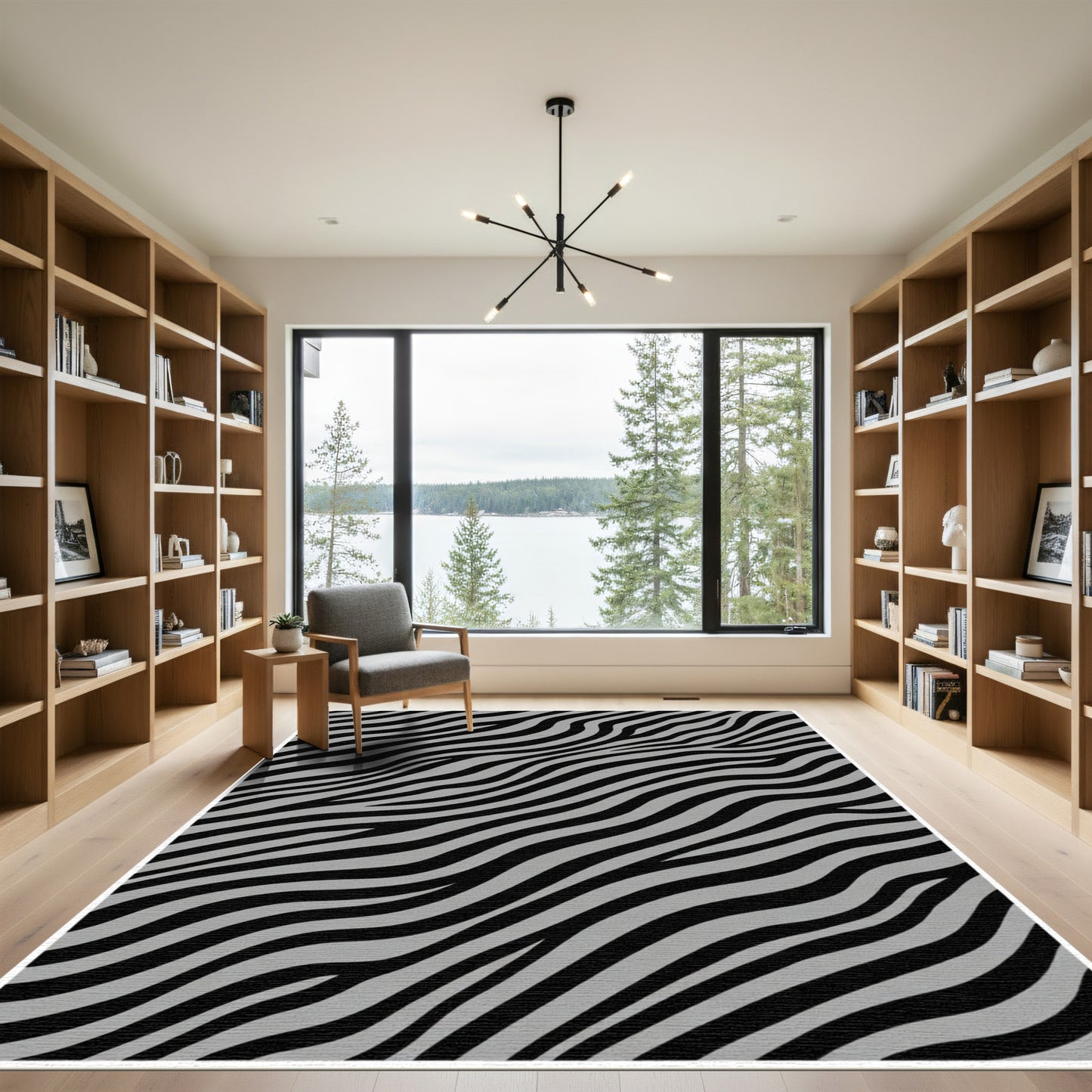 Black Silver Zebra Stripe Abstract Rug