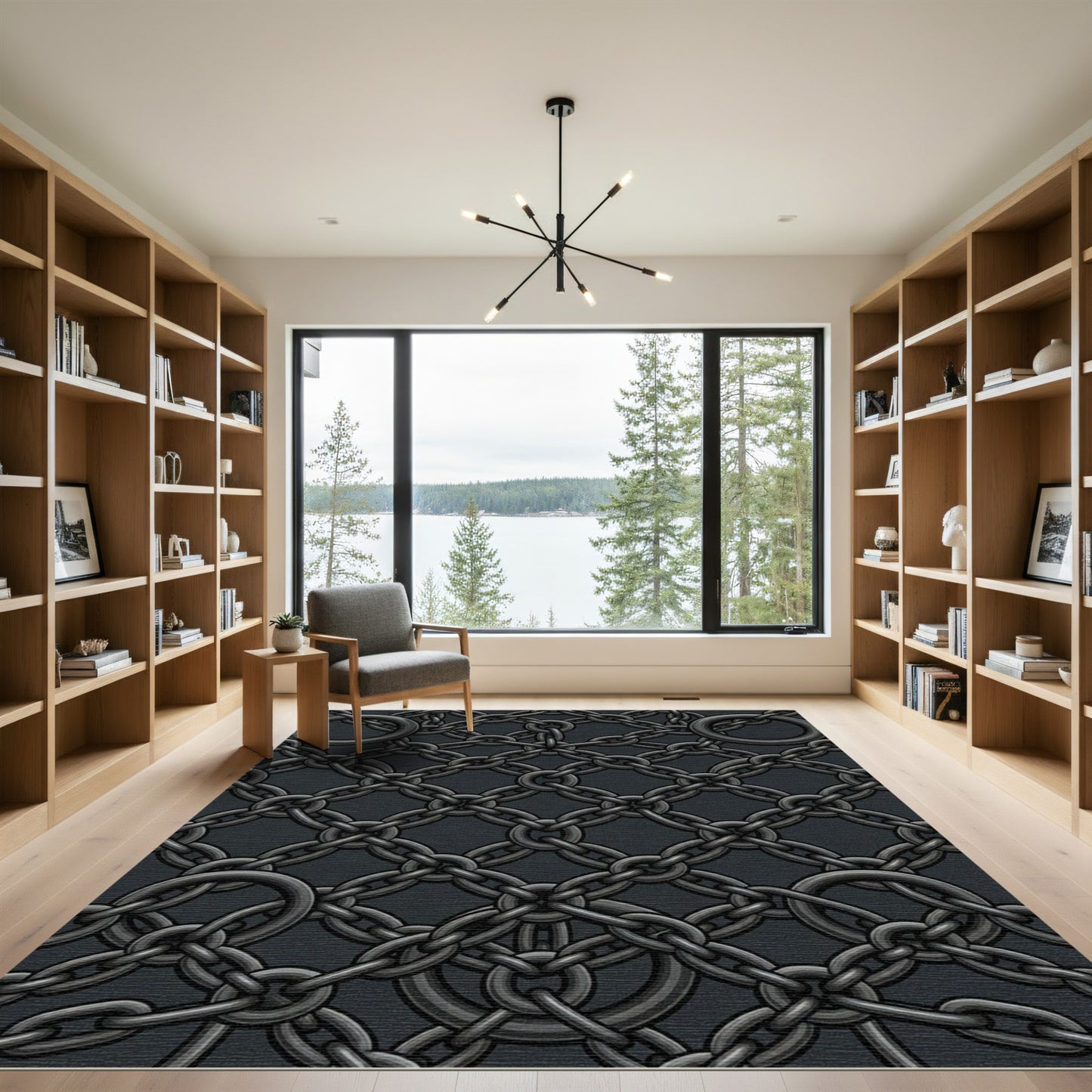 Dark Gray Interlocking Chain Links Rug