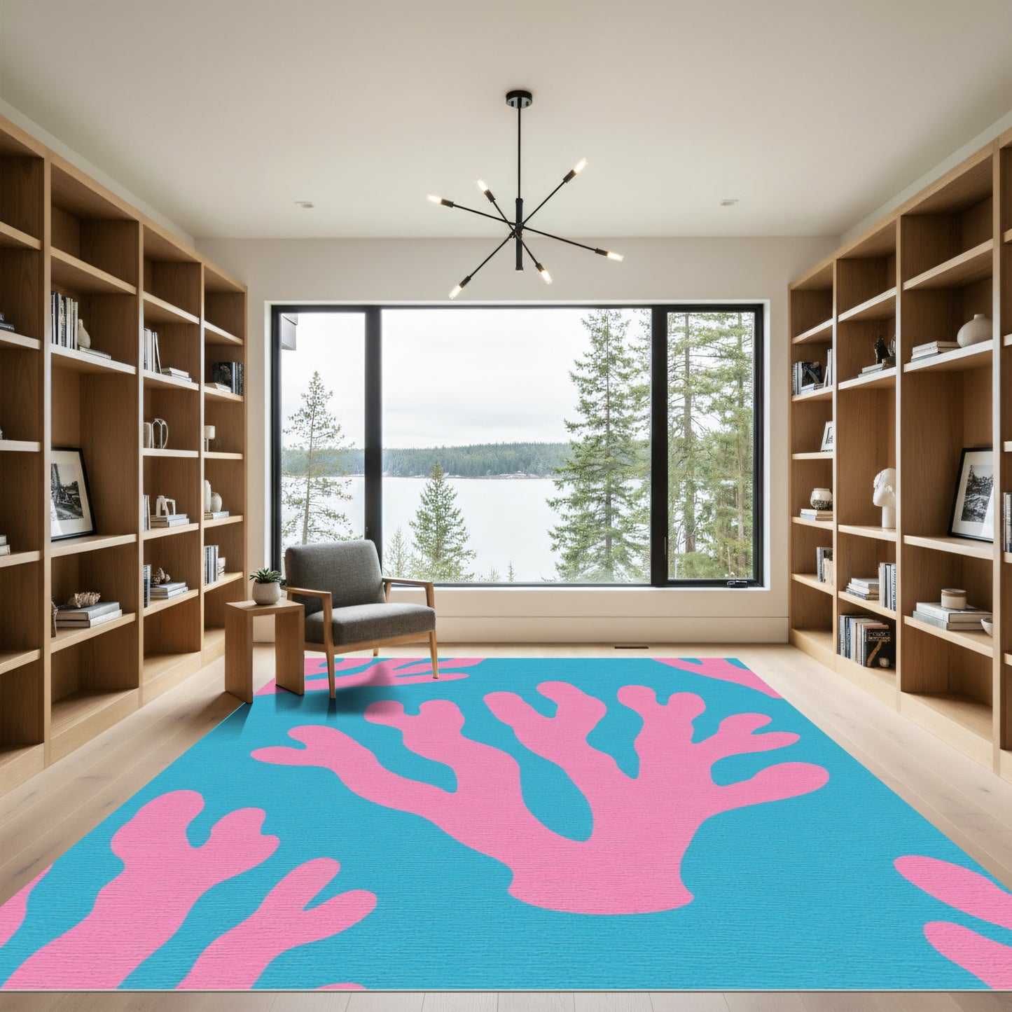 Bright Pink Coral Blue Sea Abstract Rug