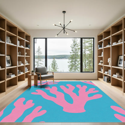 Bright Pink Coral Blue Sea Abstract Rug