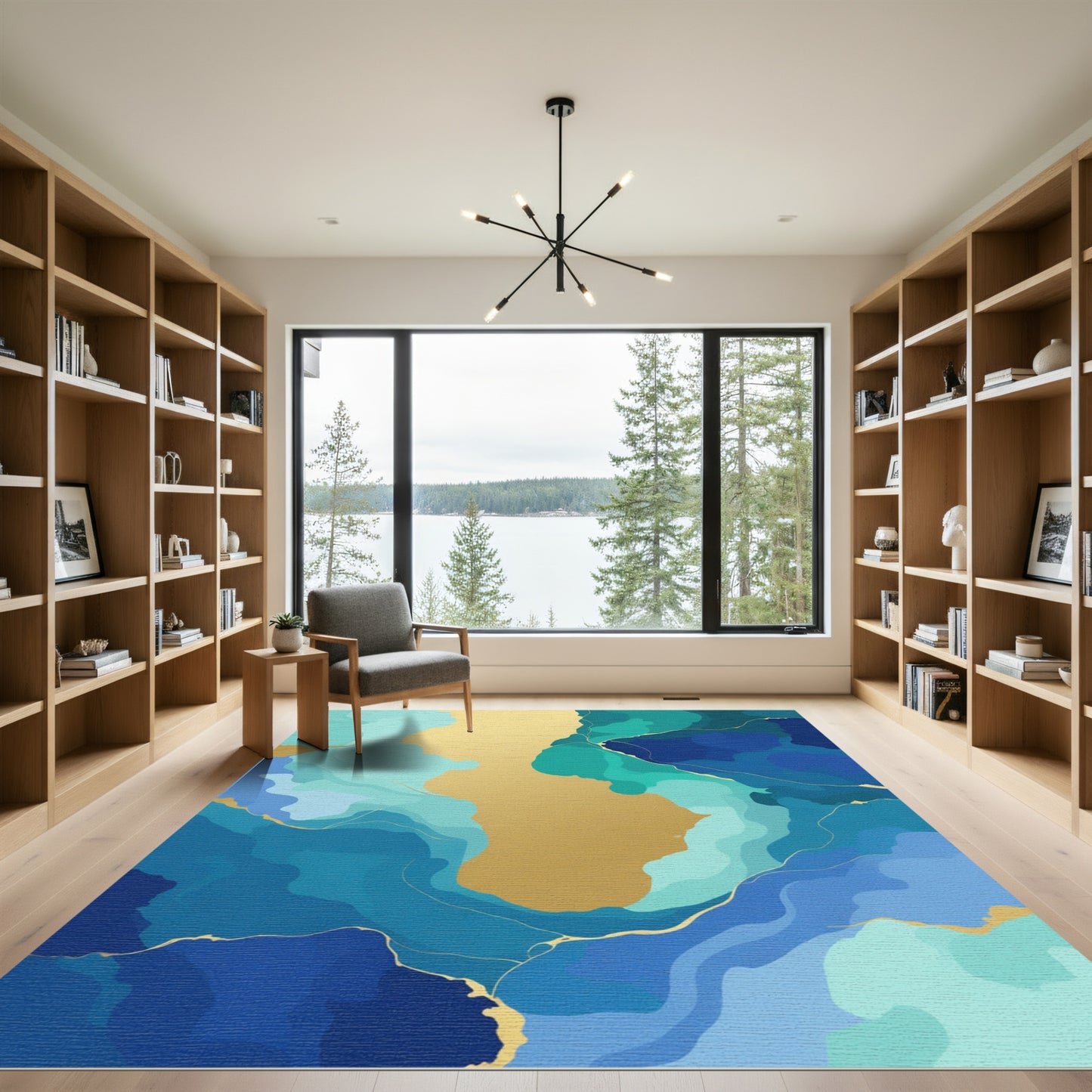 Blue Green Gold Fluid Marble Rug
