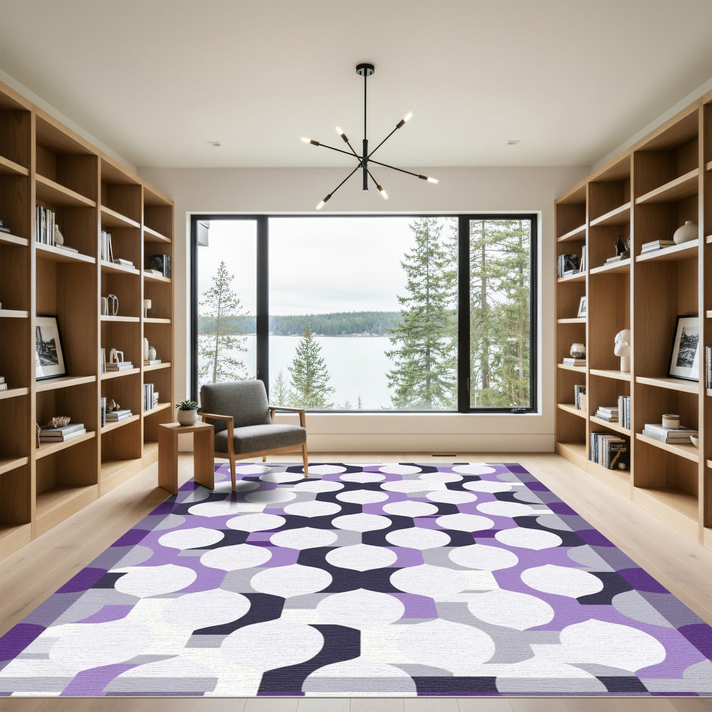 Purple Geometric Quatrefoil Overlay Rug