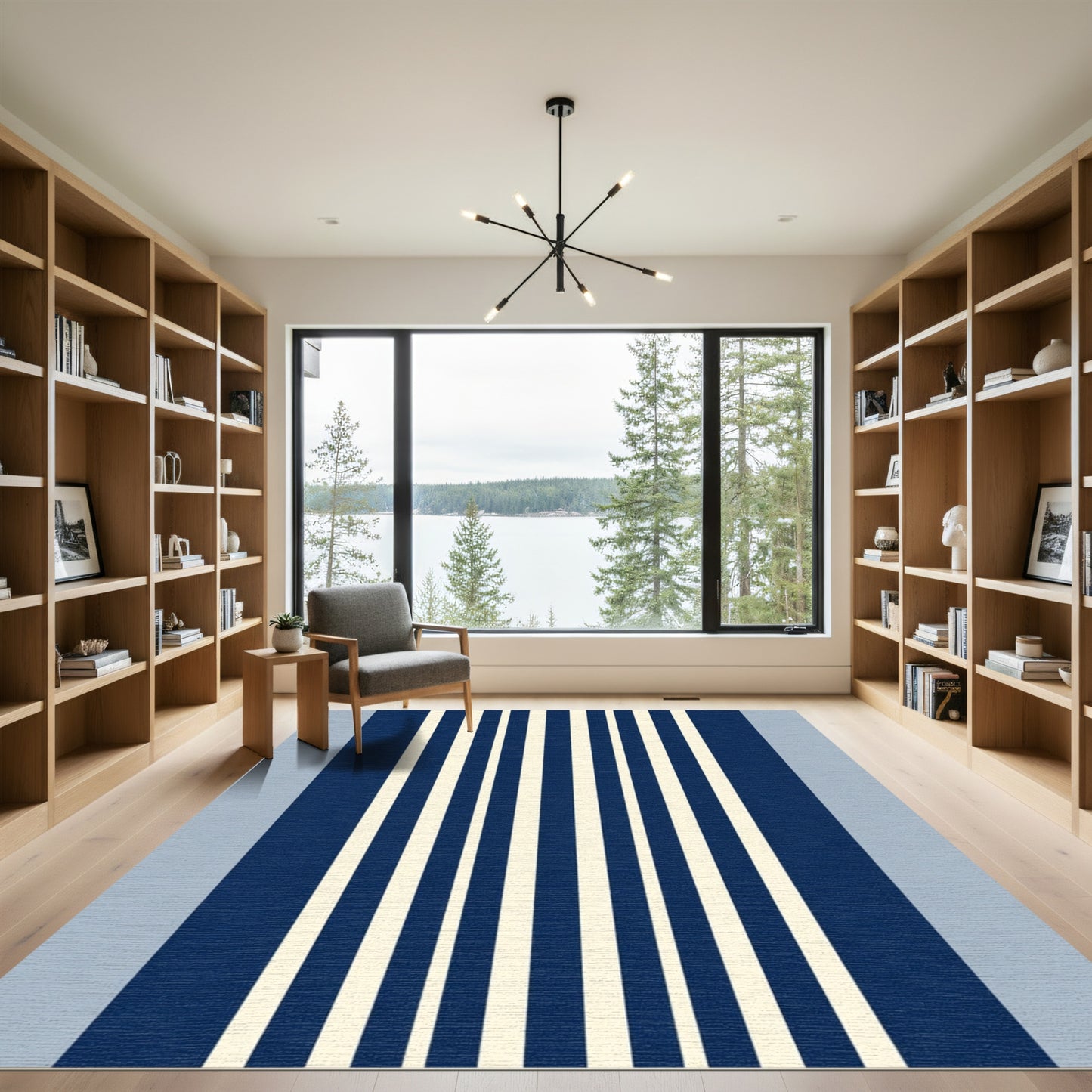 Navy Cream Vertical Stripe Statement Rug