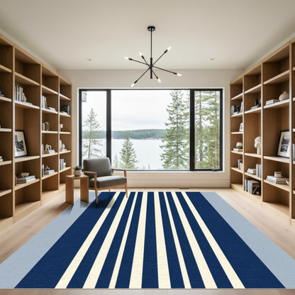 Navy Cream Vertical Stripe Statement Rug