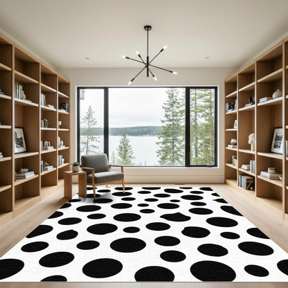 Black White Scattered Circles Rug