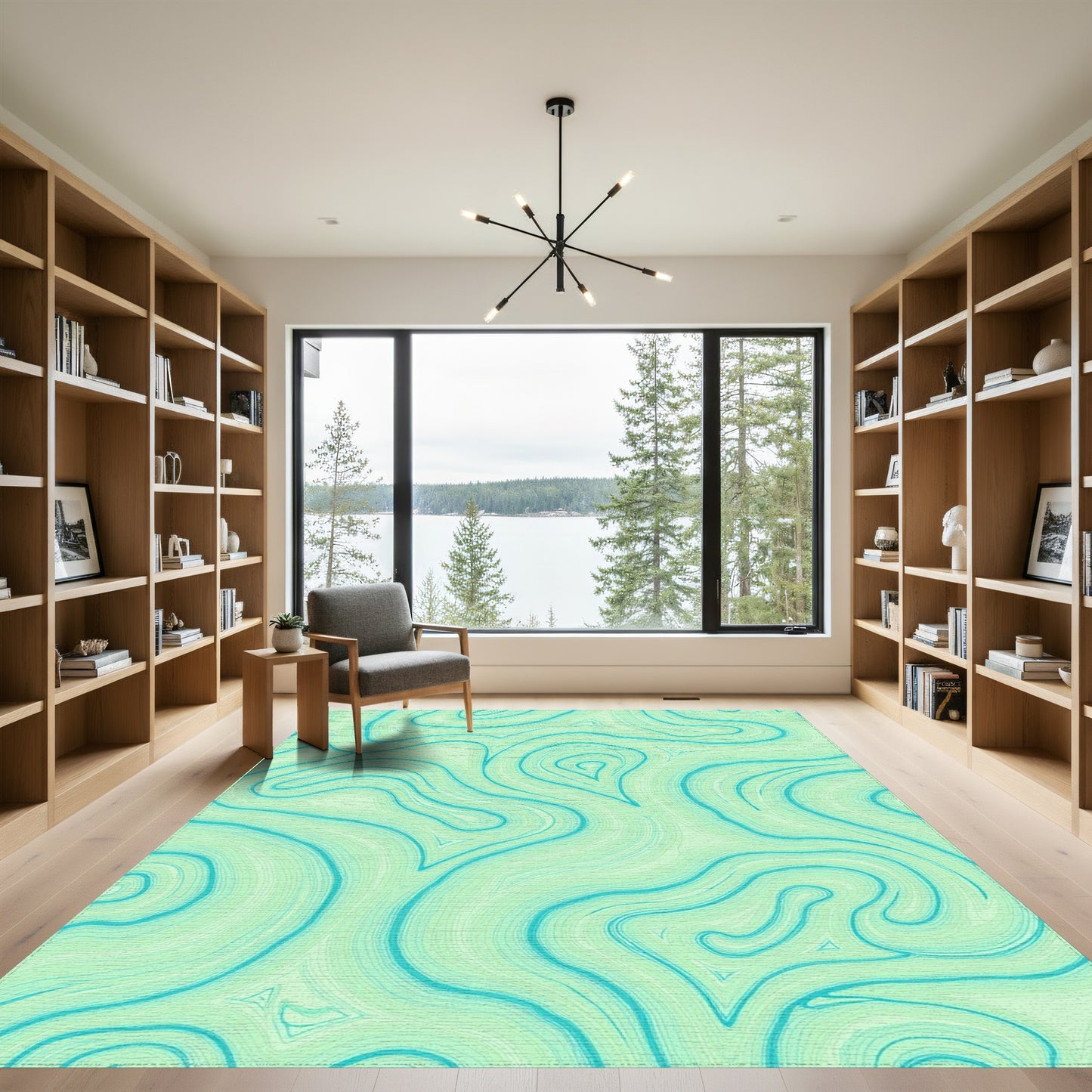 Teal Swirling Fluid Waves Rug