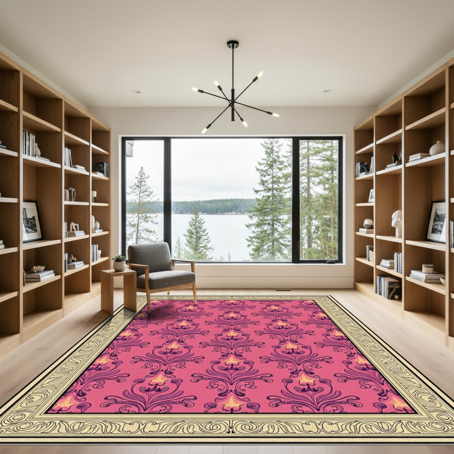 Pink Floral Medallion Art Deco Rug