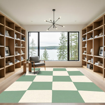 Sage Cream Checkered Grid Rug