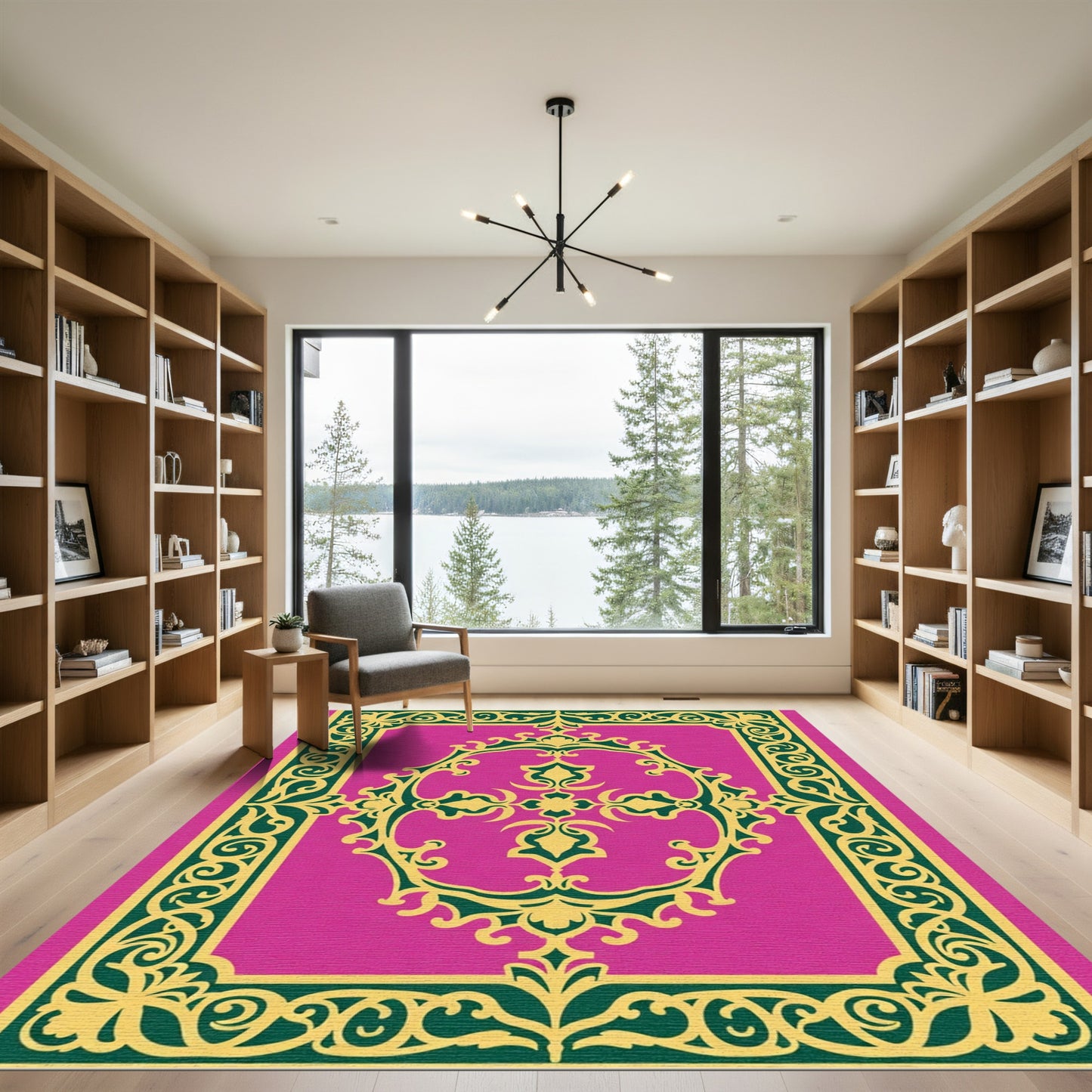 Floral Magenta Geometric Scroll Rug