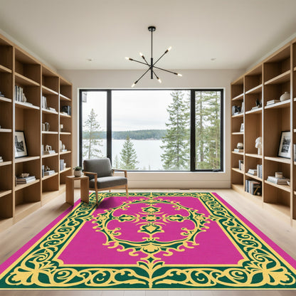 Floral Magenta Geometric Scroll Rug
