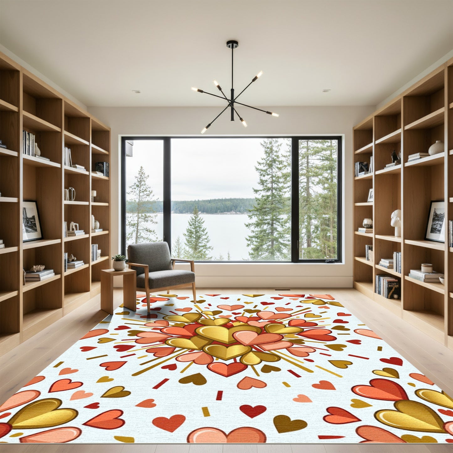 Golden Red Heart Burst Explosion Rug